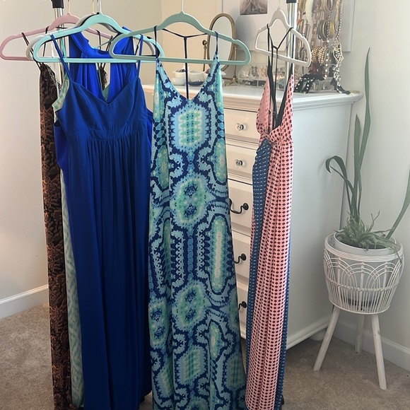 Blue Green White Maxi Formal Dress - Picture 3 of 3